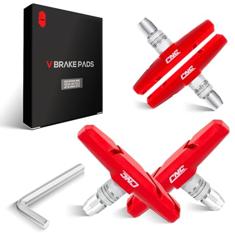 CNC 2 Pairs Bicycle V-Brake Pads, Bike 70mm V Brake Blocks Set, Cantilever Brake Pads Shoes for Mountain, Road, Kids, MTB, Children's, Cycle Bike Rim, Red