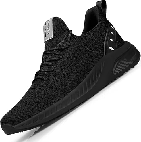 Feethit Gymnastikskor för kvinnor, män, löparskor, sportskor, sneakers, halkfria gummisulor, lätta och andas, för promenader, löpning, jogging, färger, 36–47, svart, 41 EU