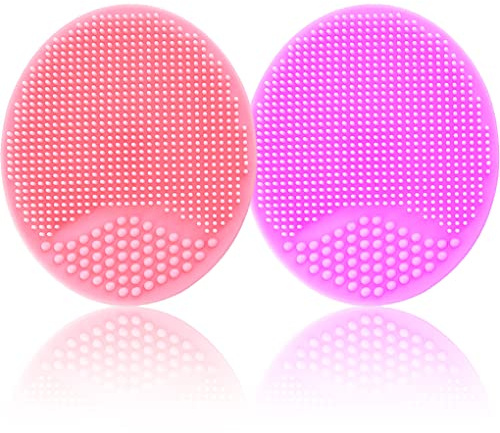 Lot de 2 brosses de bain pour bébé, brosse de massage en silicone, brosse exfoliante, brosse exfoliante pour la peau de bébé, essentiel pour les peaux sèches, bonnet de berceau et eczéma (petit, rose
