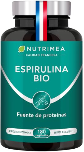 Espirulina Premium BIO – 1500 mg por Dosis – Superfood Natural – Rico en Proteínas, Hierro y Antioxidantes – 180 Comprimidos – Sin OGM, ni Excipientes – Vegano – Nutrimea