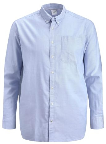 JACK & JONES Uomo Camicia Tinta Unita Taglie Forti Basic Manica Lunga Maglia Business JJEOXFORD, Colore:Blu, Taglia:6XL