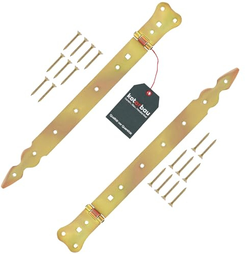 KOTARBAU® 2er Set Ladenband 350 mm Türband Torscharnier Werfgehänge Kreuzgehänge Türscharnier Scharnier Gold Verzinkt Rostfrei Gartentorband Baubeschlag Robust