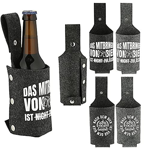 Cepewa Set di 4 fondine per birra, con stampa, in feltro, 8 x 24 x 8 cm, con bottone automatico