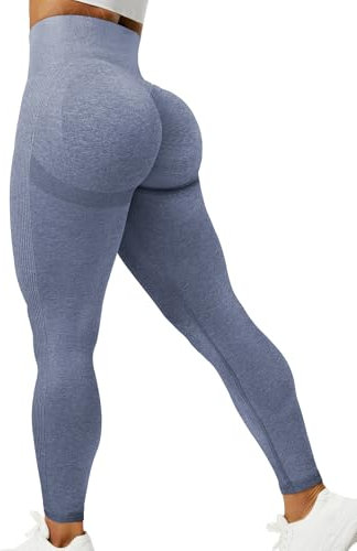 ZAAYO Damen Sport Gym Leggings Scrunch Butt Lifting Push Up Seamless Yoga Pants Fitness Workout Leggings Grey Blue S