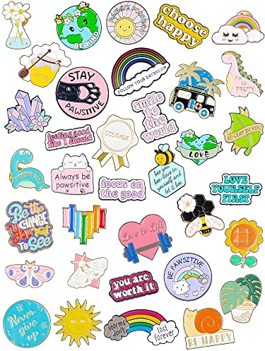 Kajaia 35 Pcs Motivational Enamel Pins Bulk Lapel Pin Alloy Brooches Pins Backpack Badges Brooch for Friends Clothing Decor