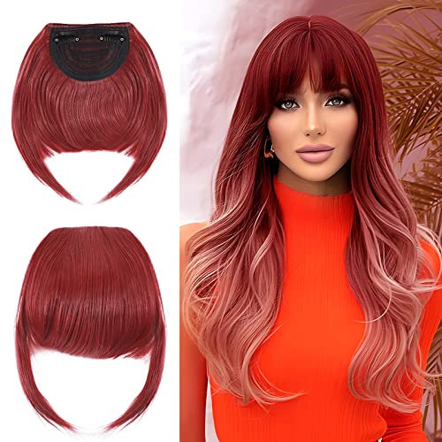 Elailite Frangia Capelli Clip Frangetta Frontale Voluminoso 30g Extension Hair Bang Fringe Hairpiece Posticci Donna # Rosso Scuro