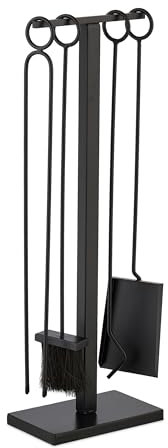 Relaxdays Set da 5 Attrezzi da Camino o Stufa, Attizzatoio, Pala, Scopino, Pinza e Supporto Porta Utensili, Ferro, Nero, 77,5 x 25,5 x 15,5 cm