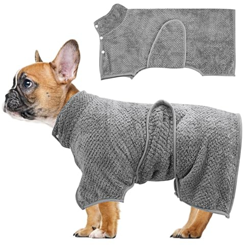 Super Absorbent Dog Bathrobe Towel - Adjustable Microfiber Dog Hair Drying Bag for Baths, Swims & Muddy Walks (Grey, S)