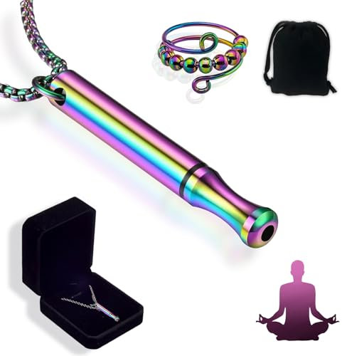 MOAZIFI 4 V2 Halskette Rauchfrei Original Set - Atemkette, Höki Halskette gegen Angst - Raucherentwöhnungshilfe, Meditationshilfe, Geschenkverpackung, 1 Schmuckbeuteln, 1 Anti-Angst-Ring