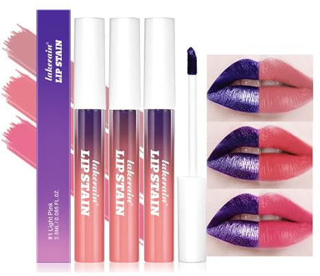 Lip Stain Peel off Matte Lip Stain 3 Pcs Long Lasting Lip Tint Stain Lip Gloss High Pigmented Waterproof Ta-ttoo Lipstick Transfer Proof Pink Liquid Lipstick For Women Girls