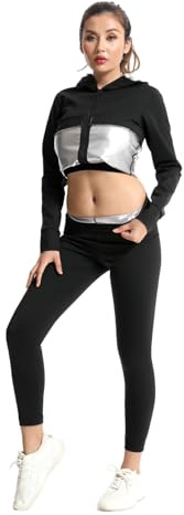Meichoon Ensemble de sudation léger pour femme - Veste amincissante - Haut et bas - Manches longues - Entraînement de gym