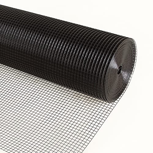 KANERS Black Vinyl Coated Hardware Cloth 1/2 Inch 48inx100ft 19 Gauge, Welded Wire Fencing Chicken Wire Mesh Roll Cage Wire Netting