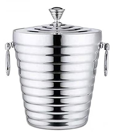 YXUANYZNB Cubo de hielo de acero inoxidable, cubo de hielo de doble pared de acero inoxidable con filtro de pinzas de tapa, cubo de vino grueso portátil para bar fiesta, 1 litro
