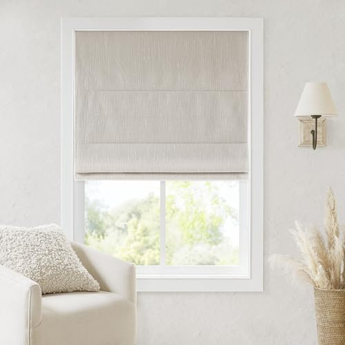 Madison Park Cordless Roman Shades, Total Blackout Window Blind Privacy Window Shades, Thermal Insulated Cordless Window Treatment for Bedroom, Living Room, Quincy, Single Panel 33 W X 64 H Linen