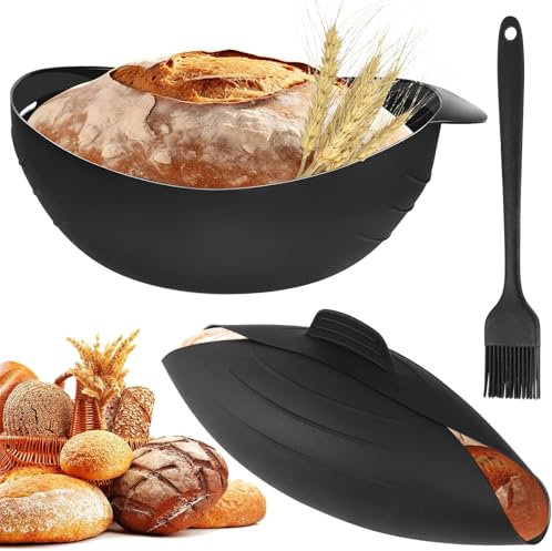 KATIMI 2PCS Moule à Pain en Silicone 3 en 1 30cm avec Brosse en Silicone, Moules à Pain Résistants à la Chaleur Jusqu'à 230°C Ovale pour Maison Viande Quiche