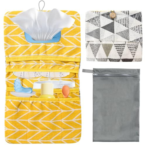 HXC Windeltasche für Unterwegs Wickeltasche Organizer 2in1 Wickel Organizer Unterwegs Kleine Wickelorganise für Windeln Creme Tücher