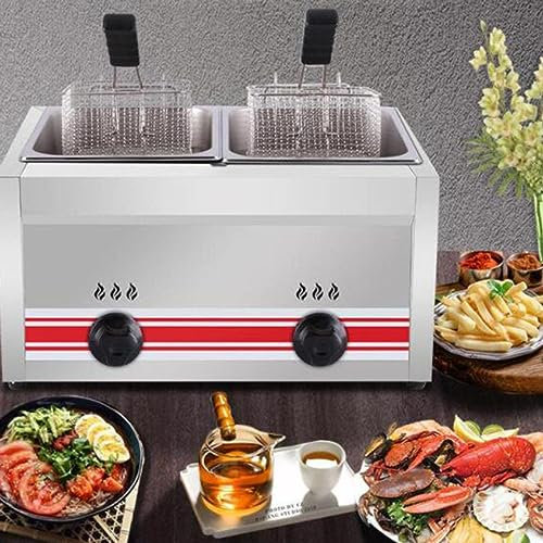 WOTZOV Freidora a Gas de 10L/20L, freidora de Acero Inoxidable, con Cesta para freír y Tapa, freidora de Aceite de encimera para Restaurante doméstico para Pollo Frito y po，20L
