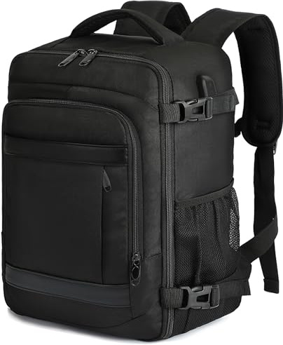 Mochila 40x30x20 Viaje Cabina Avión Equipaje de Mano Aprobada para Ryanair EasyJet Eurowings Hombre Mujer 24L Negro