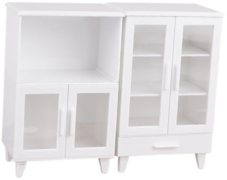 Juego de 2 piezas de armario en miniatura para casa de muñecas, escala 1:12, estante de almacenamiento de cocina, armario para baño, despensa, muebles de casa de muñecas