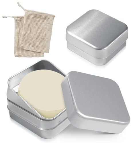 2 Pezzi Portasapone da Viaggio in Alluminio, Scatola Portasapone con Griglia di Drenaggio e Coperchio - Per Sapone Solido, Shampoo, Bagnoschiuma - Ideale per Uomo, Donna, Viaggi e Palestra