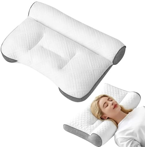 Wapasezyar Minnesskumkudde, ortopedisk sömnapné, kudde med öronslits, ergonomisk nackstödskudde för personer som sover på sida, rygg och mage, anti-snarkkudde, sidosovkudde