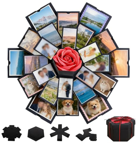 Caja de Regalo de Explosión DIY, Explosión Bricolaje para Regalo, DIY Caja Sorpresa con Fotos, Handmade Photo Love Memory Scrapbooking para Cumpleaños Día de San Valentín Aniversario Navidad