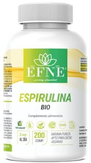 EFNE Espirulina BIO 500 mg – 200 Comprimidos | 1500 mg por Dosis Diaria | Microalga Vegetal | Apta para Veganos | Sin Gluten ni Lactosa | UE | Máxima Dosis 100% Alga Spirulina Bio
