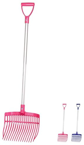 NETPROSHOP Mistgaffel mini blå eller rosa med aluminiumhandtag 95 cm – robust spångaffel av polykarbonat, färg: rosa