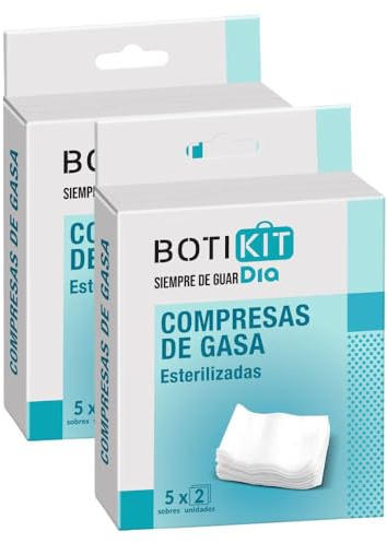 Botikit Compresas de Gasa Esterilizadas, para Primeros Auxilios y Curas, 2 Packs con 5 Sobres de 2 Unidades