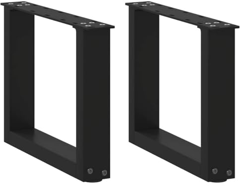 LoogCape Lot de 2 pieds de table basse en forme de U en acier revêtu par pulvérisation Noir 40 x 30 à 31 cm avec pieds de nivellement réglables en hauteur pour meubles et châssis DIY