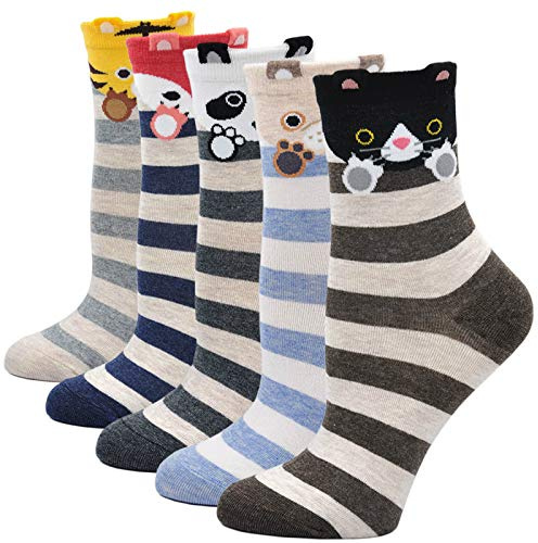 Roliga strumpor Dam Färgglada bomullsstrumpor, tecknade djurstrumpor Dam Roliga strumpor Dam Julstrumpor Sneakers Sockor, 5 par