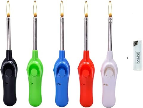 5X VANI Stabfeuerzeug Kerzenanzünder Gas Feuerzeug 24 cm Lang Nachfüllbar Gasfeuerzeug + gratis 1 x Feuerzeug