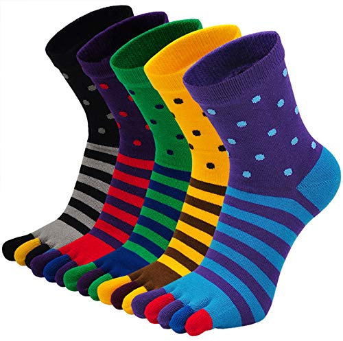 ZFSOCK Zehensocken Herren Baumwolle Five Finger Socken Männer Bunte Socken mit Zehen für Laufen Arbeit Sports,5 Paare,EU 39-44,Beschwingt 2
