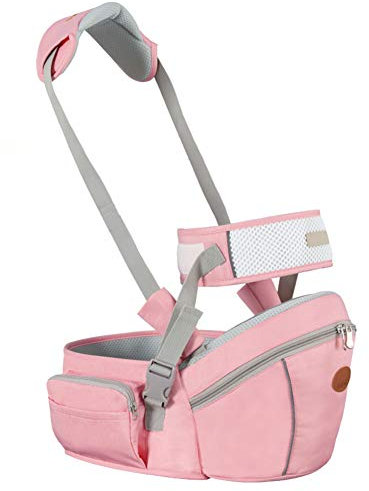 WONOOS Babytrage Hüftsitz, Baby Taillenhocker Sitzträger Mit Sicherheitsgurtschutz Hüftsitzträger Für Babys Zwischen 3 Und 36 Monaten,Rosa