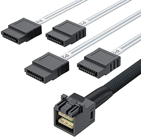 10Gtek® SFF-8643(Host) to 4x Sata(Target) 0.5-Meter(1.65-ft), 6G Internal Mini SAS HD to SATA 7pin Hard Disk Data Server Raid Cable