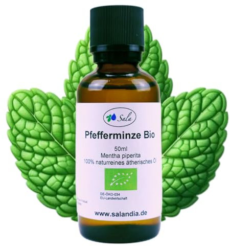 Sala Pfefferminzöl Aroma mentha piperita ätherisches Öl BIO - zum Verzehr - 100% naurrein 50 ml