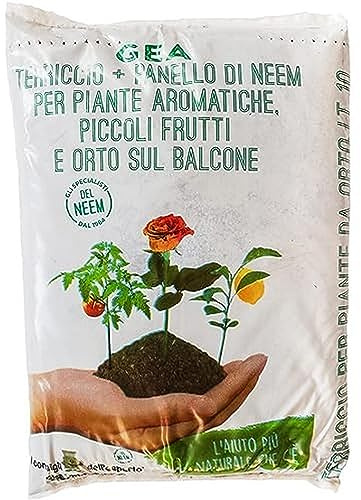 GEA Terriccio Concimato con NEEM - nutre e protegge le tue piante, ideale per Orto, Giardino, e Piante da interno, 10 L