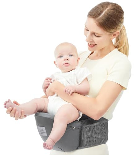 Bebamour Babytrage Hüftsitz Ergonomischer Taillen-Babysitz für Neugeborene Kleinkinder & Kinder 3 in 1 Baby Fronttrage Neugeborenes bis Kleinkind(Air Grey)