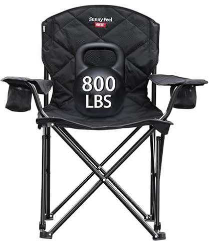 SUNNYFEEL XXL Oversized Camping Chair Heavy Duty 800 LBS for Big Tall People Padded Portable Folding Quad Lawn Chairs with Armrest Cup Holder & Pocket for Outdoor/Travel/Picnic/Camp/Sports