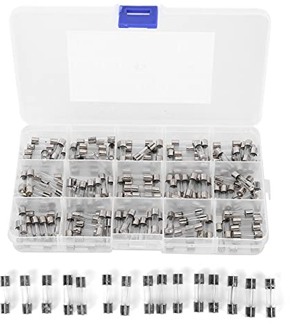Fusible de Vidrio de 150 Piezas, Kit Surtido de Fusibles de Tubo de Vidrio de Soplado Rápido, 5x20mm 250V 0.1A, 0.2A, 0.5A, 1A, 2A, 3A, 4A, 5A, 6A, 8A, 10A, 15A, 20A, 25A, 30A con Plástico Caja