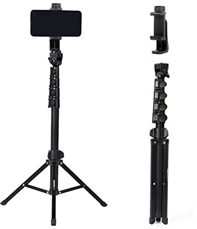 CAMBOFOTO 168CM Trípode para Móvil, se Puede Usar como Selfie Stick, Trípode Móvil Compatible con la Mayoría de Los Teléfonos Inteligentes,with Phone Clip