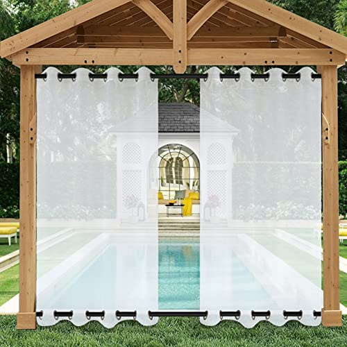 Heavyoff Rideau Extérieur pour Patio, Voilage Blanc Rideau Imperméable avec œillets en Haut et en Bas Lumière Filtrer pour Décoration de Terrasse Jardin Patio 2 Pièces, 305x213cm