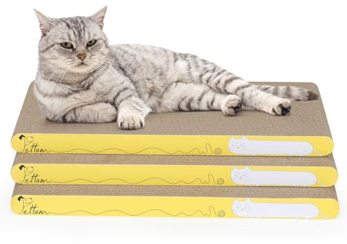 PETTOM 3 Stück Kratzpappe für Katzen, Kratzbrett mit hochwertiger Karton, Katzenkratzbrett Katzen Spielzeug Wellpappe Kratzbrett, Kratzmatte für Katzen Ersatzplatine (43x21.5x3 cm)