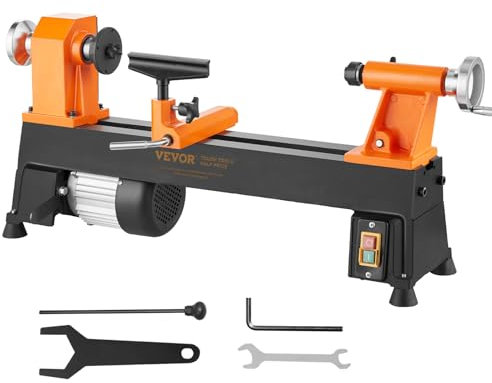 VEVOR Drehbank 370W Drechselbank Max. Drehdurchmesser 254mm Drechselmaschine Spindeldrehzahl 780–3840U/min Kopierdrechselbank mit 5-Gang-Einstellung Drehbank mit komplettem Zubehör