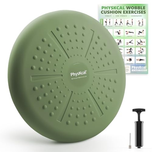 PhysKcal Ø33 cm Balance Kissen, Stabilitätskissen mit Pumpe und Übung, Kale