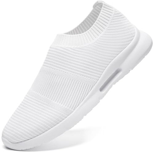 JUEQIBAA Schuhe Herren Sommerschuhe Leichtgewichts Laufschuhe Turnschuhe Freizeitschuhe Männer Schuhe Atmungsaktiv Slip on Sneaker Weiß 44