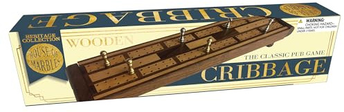 House of Marbles Luxury Wooden Cribbage Board Game Set, Polished Storage Box with Scoring Pegs, Playing Cards and Instructions, Classic Pub Game for Adults