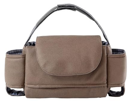 Hiseng Kinderwagen Organizer Universal Kinderwagentasche mit Getränkehalter, Kinder Buggy Organizer Baby Große Multifunktionale Aufbewahrungstasche für Windeln Gewebe Spielzeug (Braun,35x15x11cm)