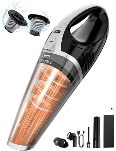 TEMOLA Handstaubsauger Akku, 15000PA Leistungsstarker Handstaubsauger Kabellos mit LED-Licht, Mini Staubsauger mit Bürstenlosem Motor, 2-Geschwindigkeit Staubsauger für Auto, Haus, Küche, Tierhaare