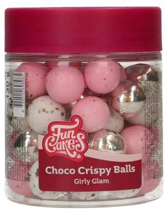 FunCakes Choco Crispy Balls Girly Glam - Perles di Cioccolato, Ottime per decorare torte, cupcake, biscotti, crostate e molto altro - Decorazione per torte - 130g